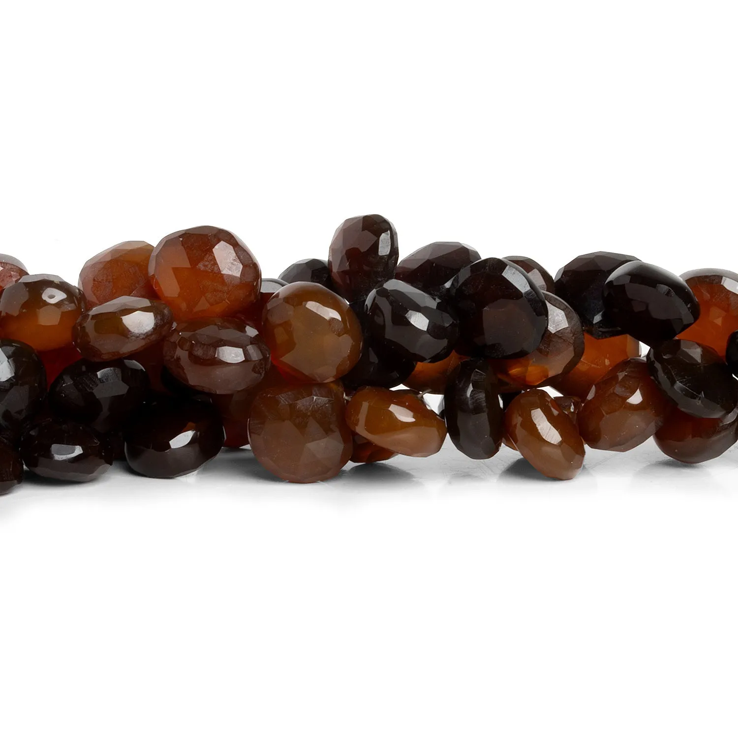 10-13mm Brown Chalcedony Faceted Hearts 8.5 inch 45 beads