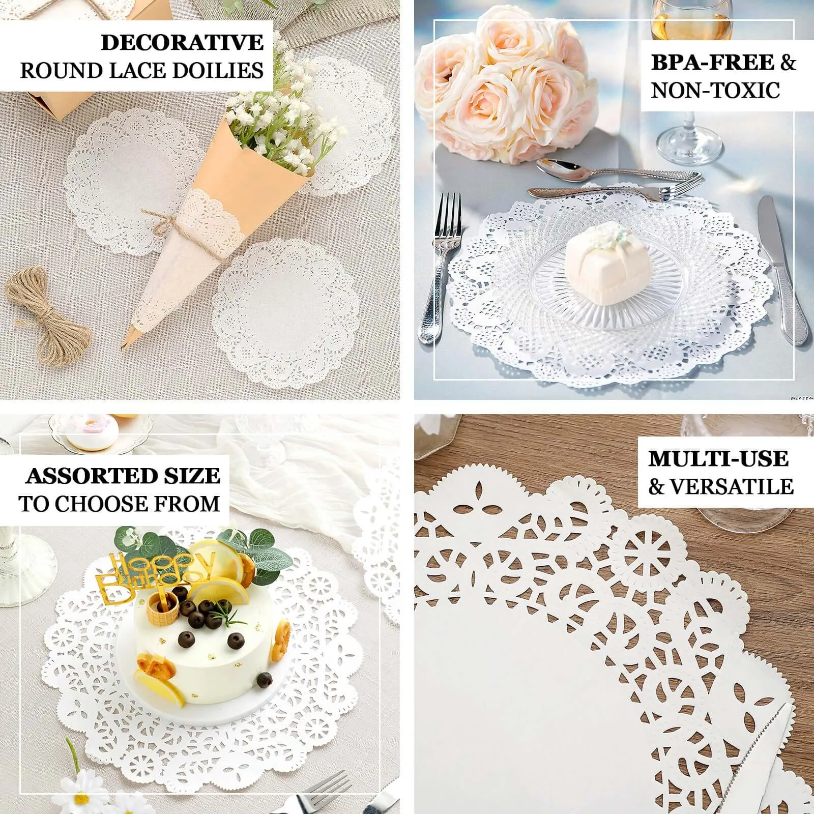 100 Pcs 4" Round White Lace Paper Doilies, Food Grade Paper