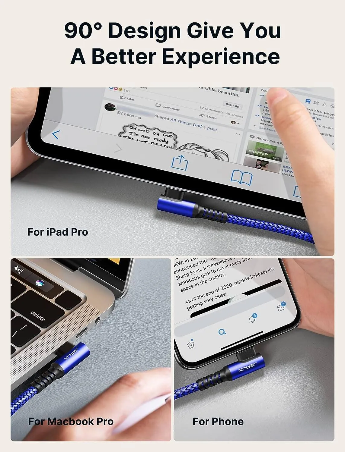 100W 90° USB-C Right Angle Fast Charging Cable