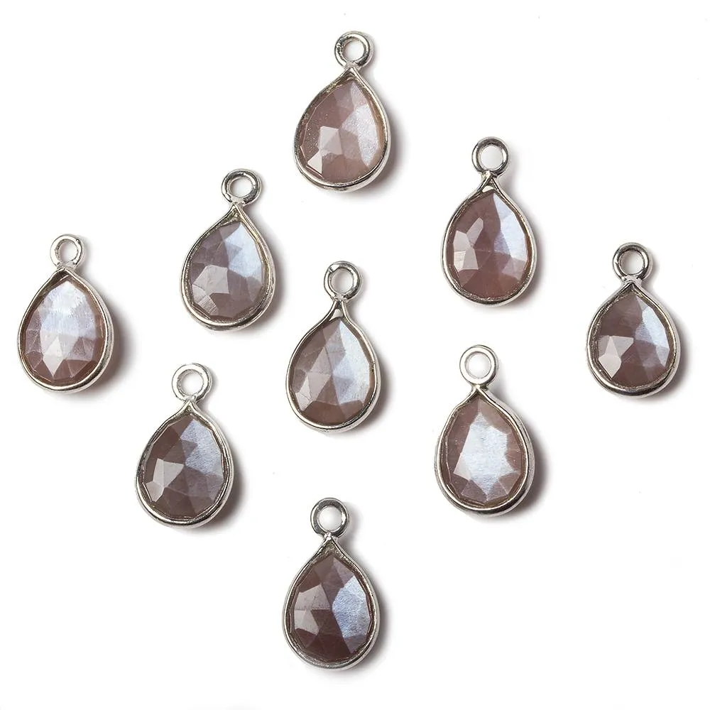 10x7mm Sterling Silver Bezel Chocolate Moonstone faceted pear Petite Pendant 1 piece