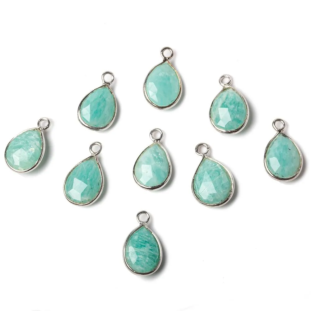 10x8.5mm Sterling Silver Bezel Amazonite faceted pear Petite Pendant 1 piece