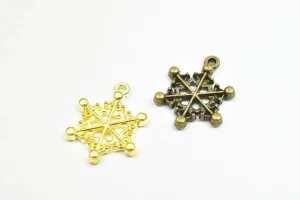 12 PCs Snowflake Charm Pendant Beads Antique Green/Gold Size 20x15mm Decorative Design Metal Beads 1mm JumpRing Opening for Jewelry Making