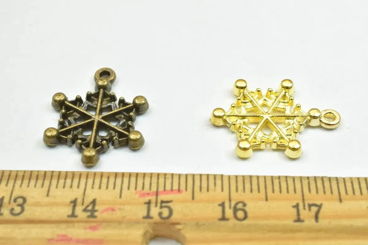 12 PCs Snowflake Charm Pendant Beads Antique Green/Gold Size 20x15mm Decorative Design Metal Beads 1mm JumpRing Opening for Jewelry Making