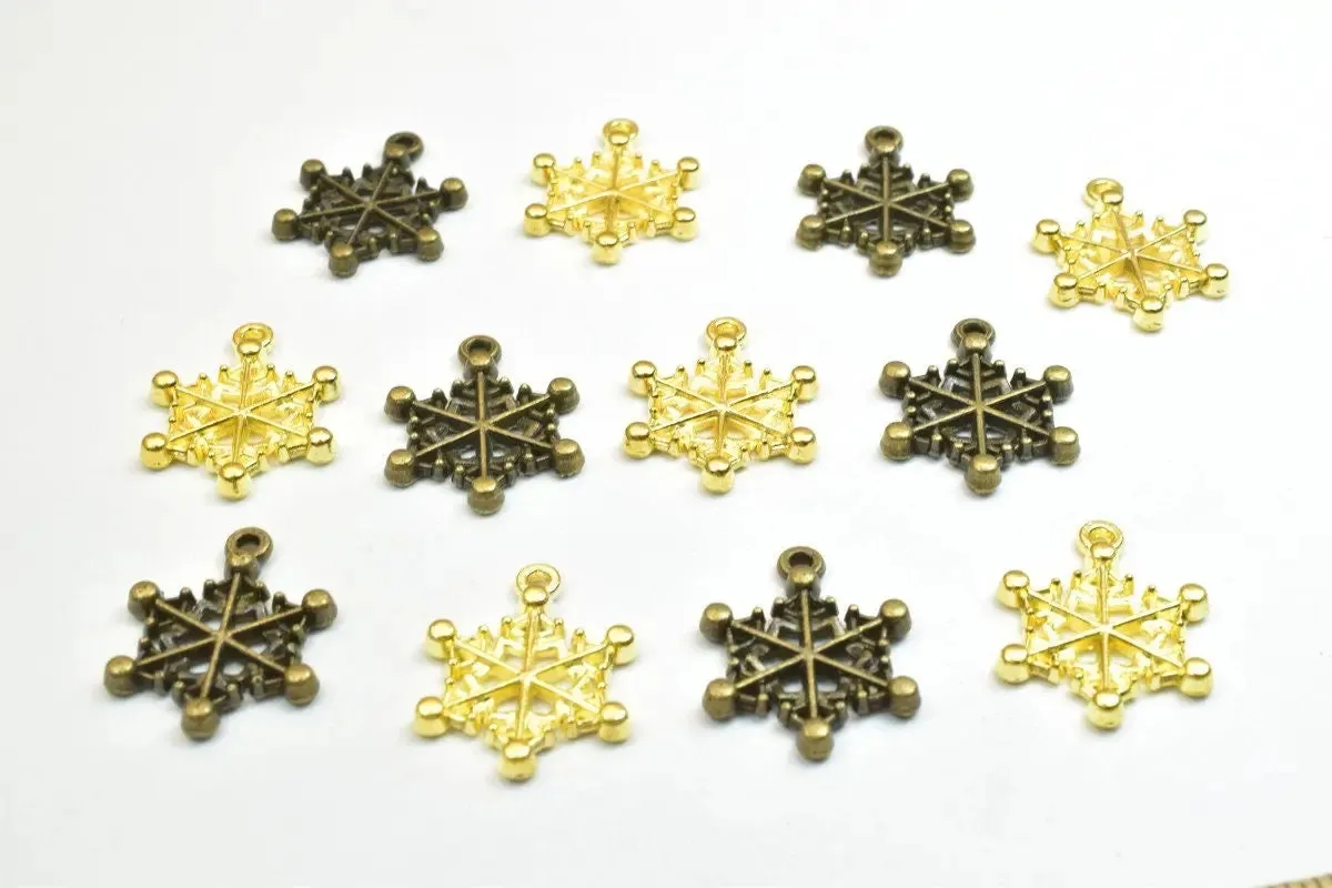 12 PCs Snowflake Charm Pendant Beads Antique Green/Gold Size 20x15mm Decorative Design Metal Beads 1mm JumpRing Opening for Jewelry Making