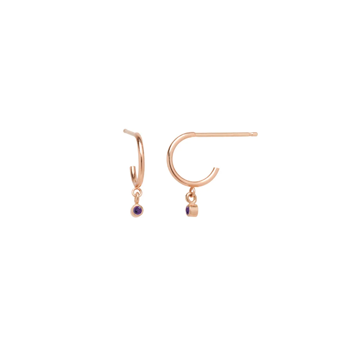 14k dangling amethyst huggie hoops | February BIRTHSTONE