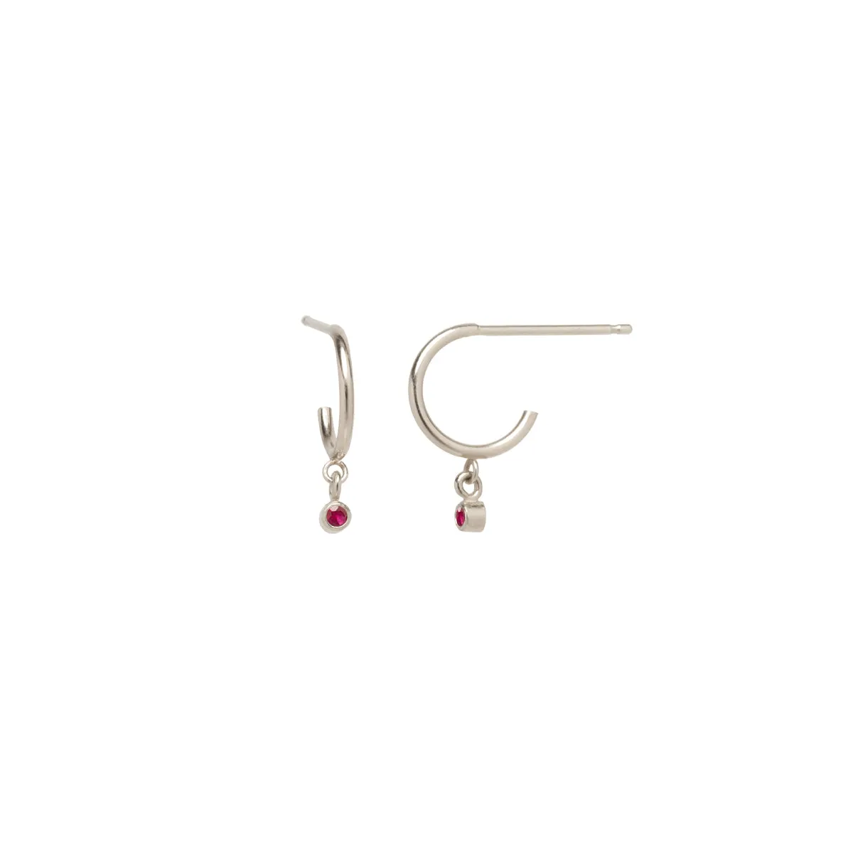 14k dangling ruby huggie hoops | JULY BIRTHSTONE