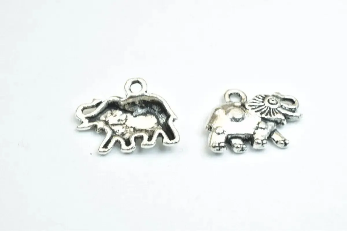 18 PCs Elephant Animal Antique Silver/Antique Green/Gold Alloy Charm Beads Size 16x12mm Jump Ring Size 1.5mm For Jewelry Making