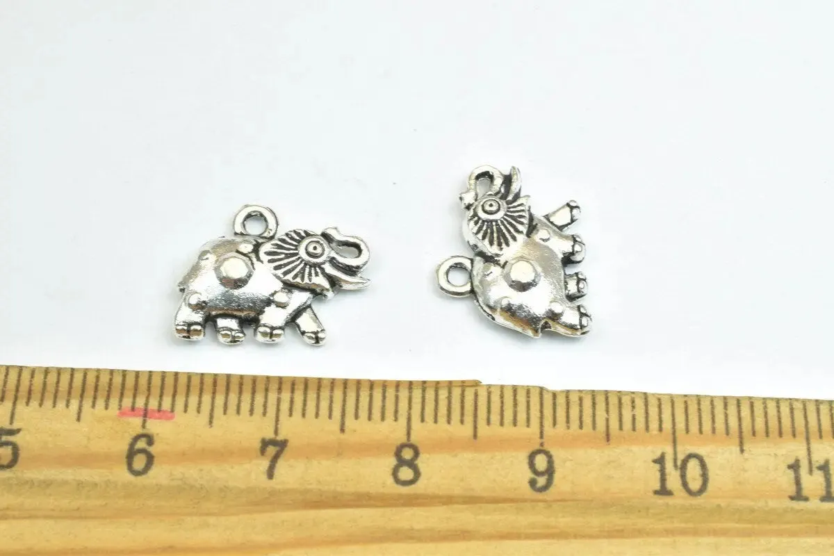 18 PCs Elephant Animal Antique Silver/Antique Green/Gold Alloy Charm Beads Size 16x12mm Jump Ring Size 1.5mm For Jewelry Making