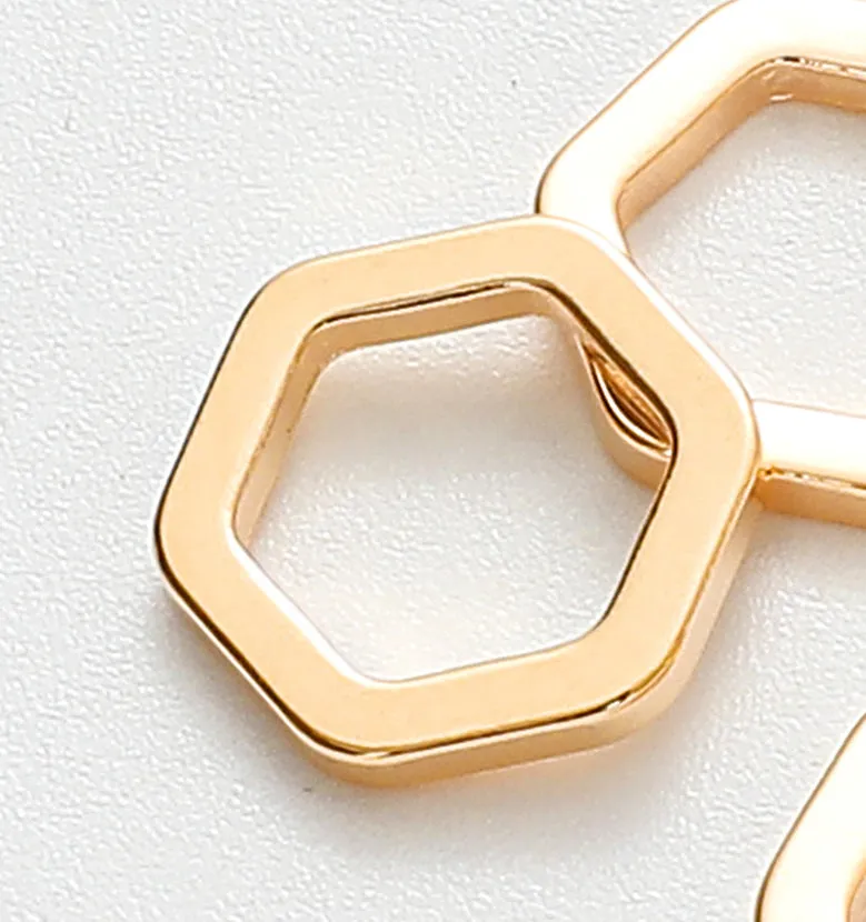 18K Gold Filled Look, Hexagonal Jump Rings: 10 PCs/PK for Jewelry Findings