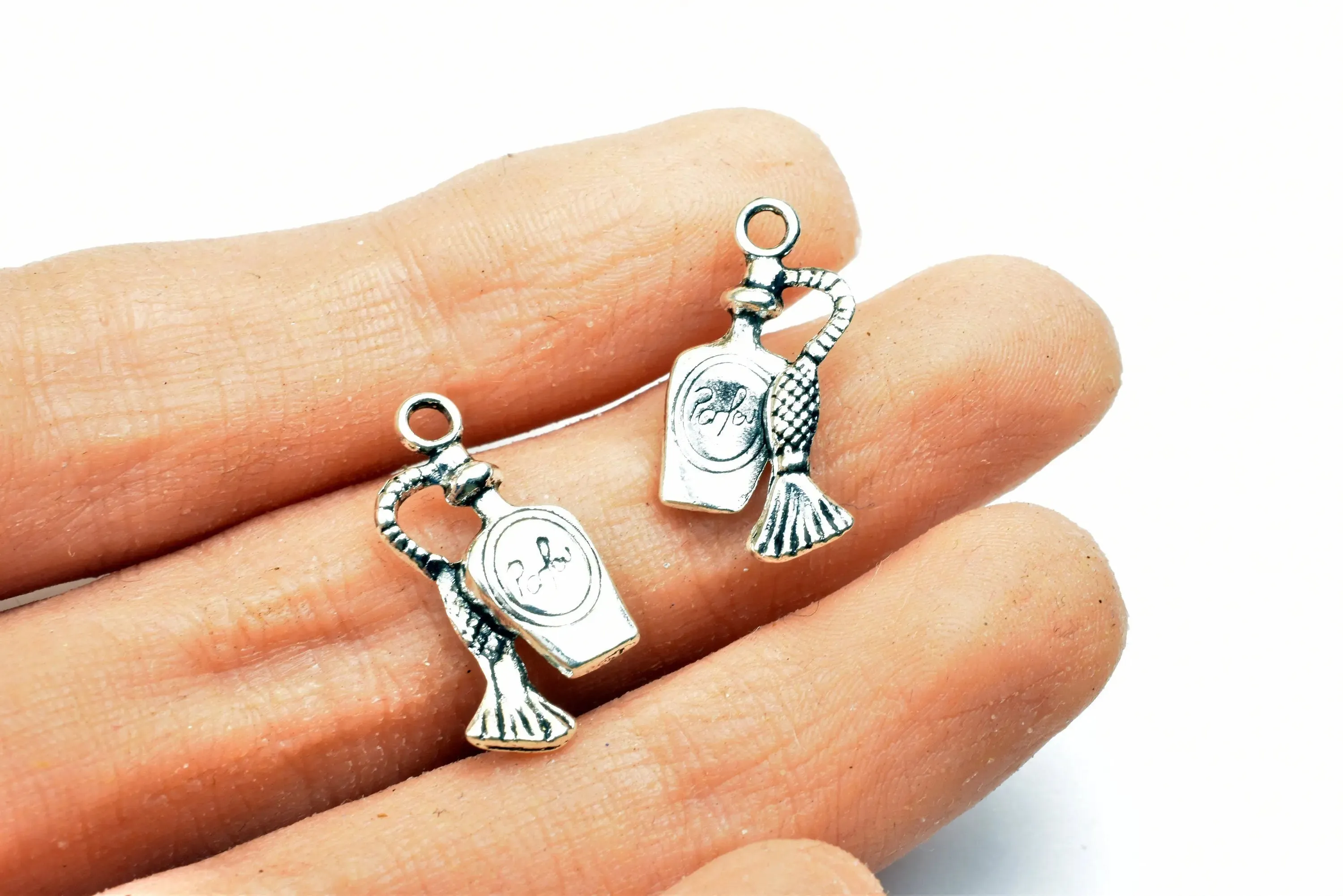 18PCs Antique Perfume Bottle Charms Antique Tibetan Silver Tone Double Face Charm Size 20x10mm, 2mm Jump Ring Findings for Jewelry Making