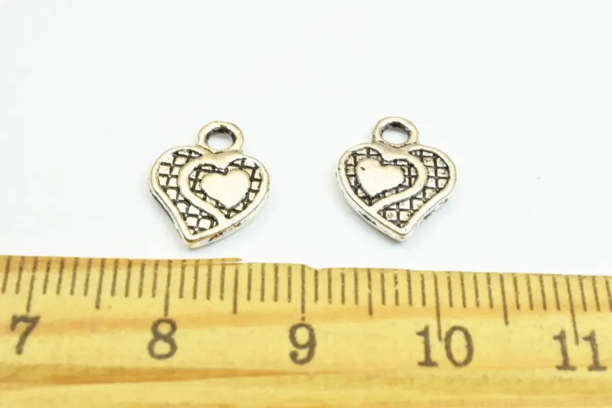 20 PCs Silver Alloy Heart Charm Beads Antique Silver Size 12x10mm Decorative Design Metal Beads 3mm JumpRing Opening for Jewelry Making