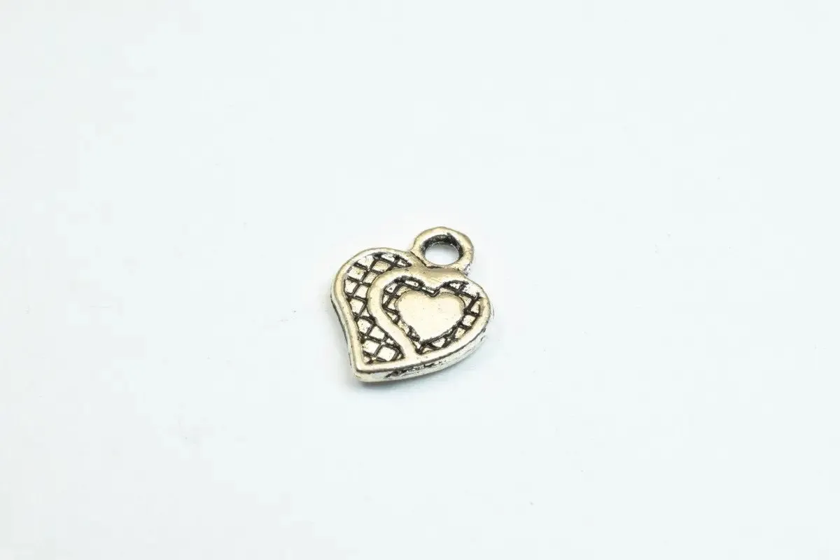 20 PCs Silver Alloy Heart Charm Beads Antique Silver Size 12x10mm Decorative Design Metal Beads 3mm JumpRing Opening for Jewelry Making