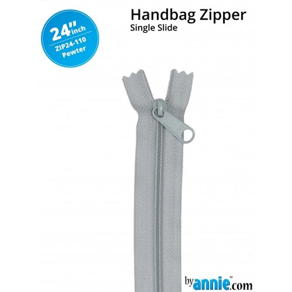 24" wide Handbag Zipper - Pewter