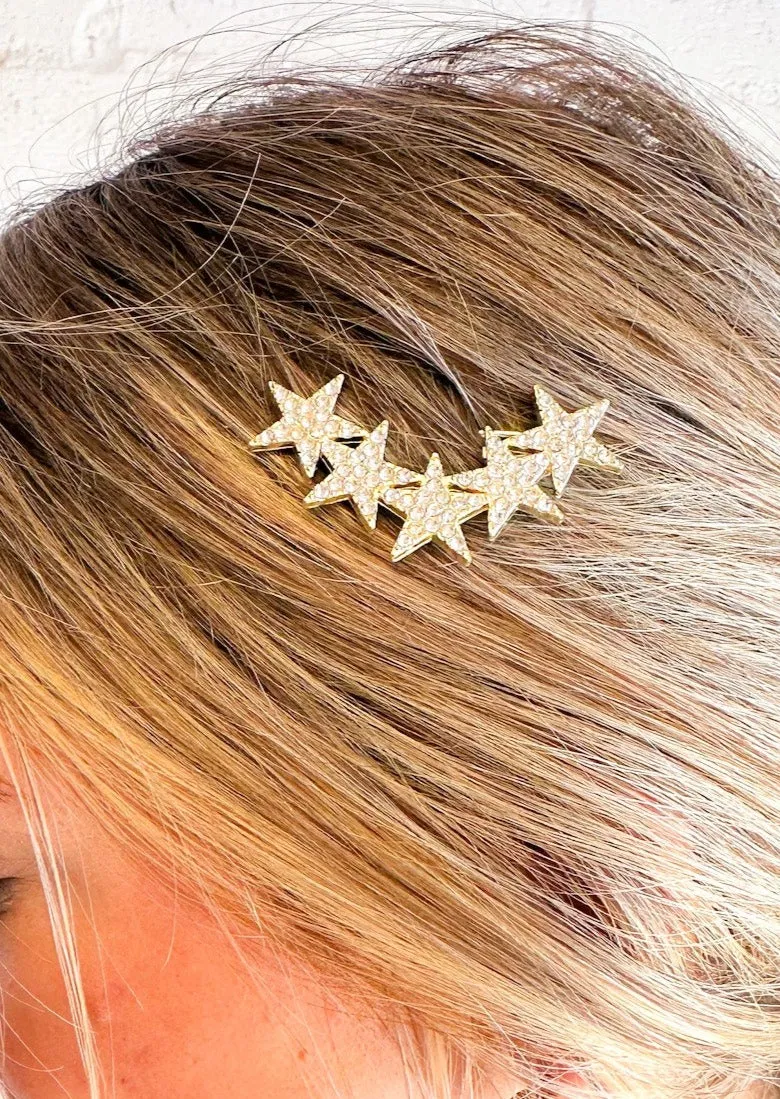 2pc Diamond Gold Star Barrette