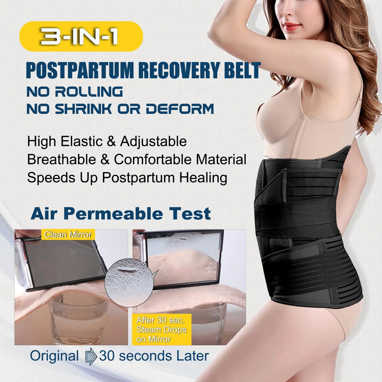 3 in 1 Postpartum Belly Wrap - Recovery Belly/Waist/Pelvis Belt Black Postpartum Belly Band,Black One Size