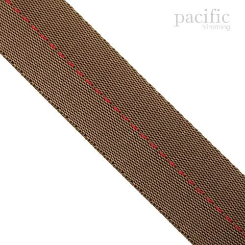 32mm Red Stitched Olive Polyester Webbing : 360092WB