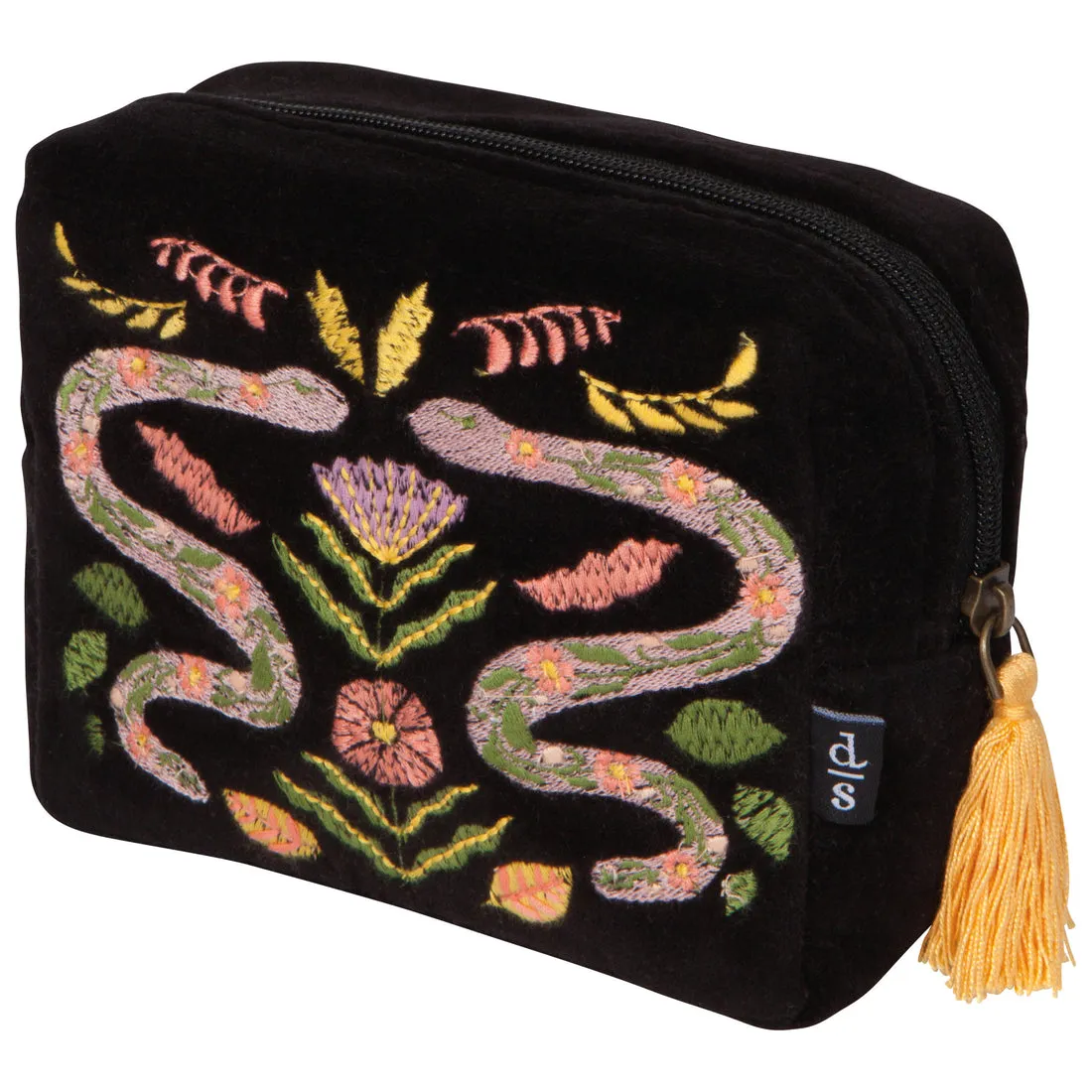 Amulet Snakes Black Velvet Embroidered Pouch