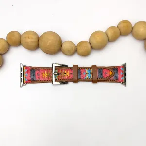 Aztec Printed Brown Apple Watch Band in Red