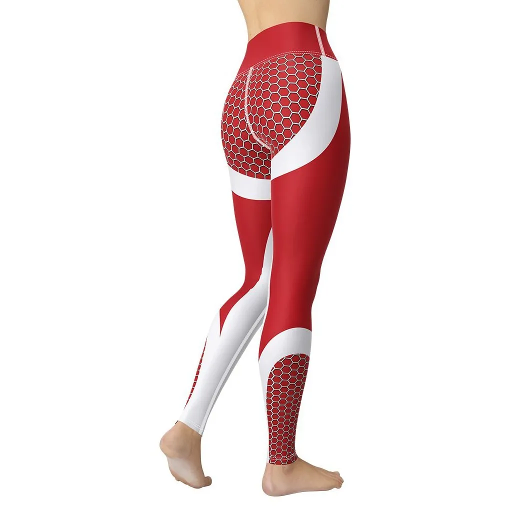 Beehive Geometric Yoga Leggings Scarlet Red