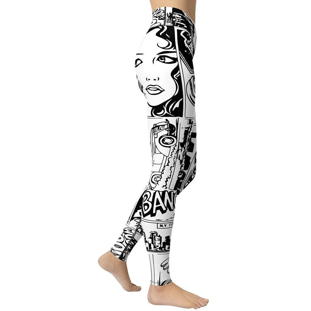 Black  & White Comic Book Yoga Leggings