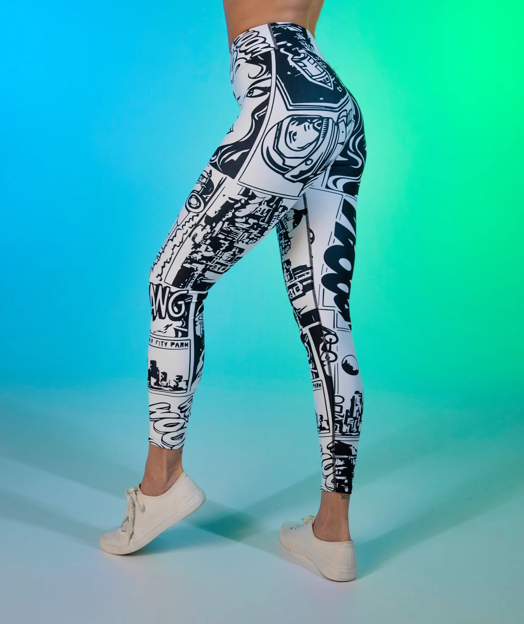 Black  & White Comic Book Yoga Leggings