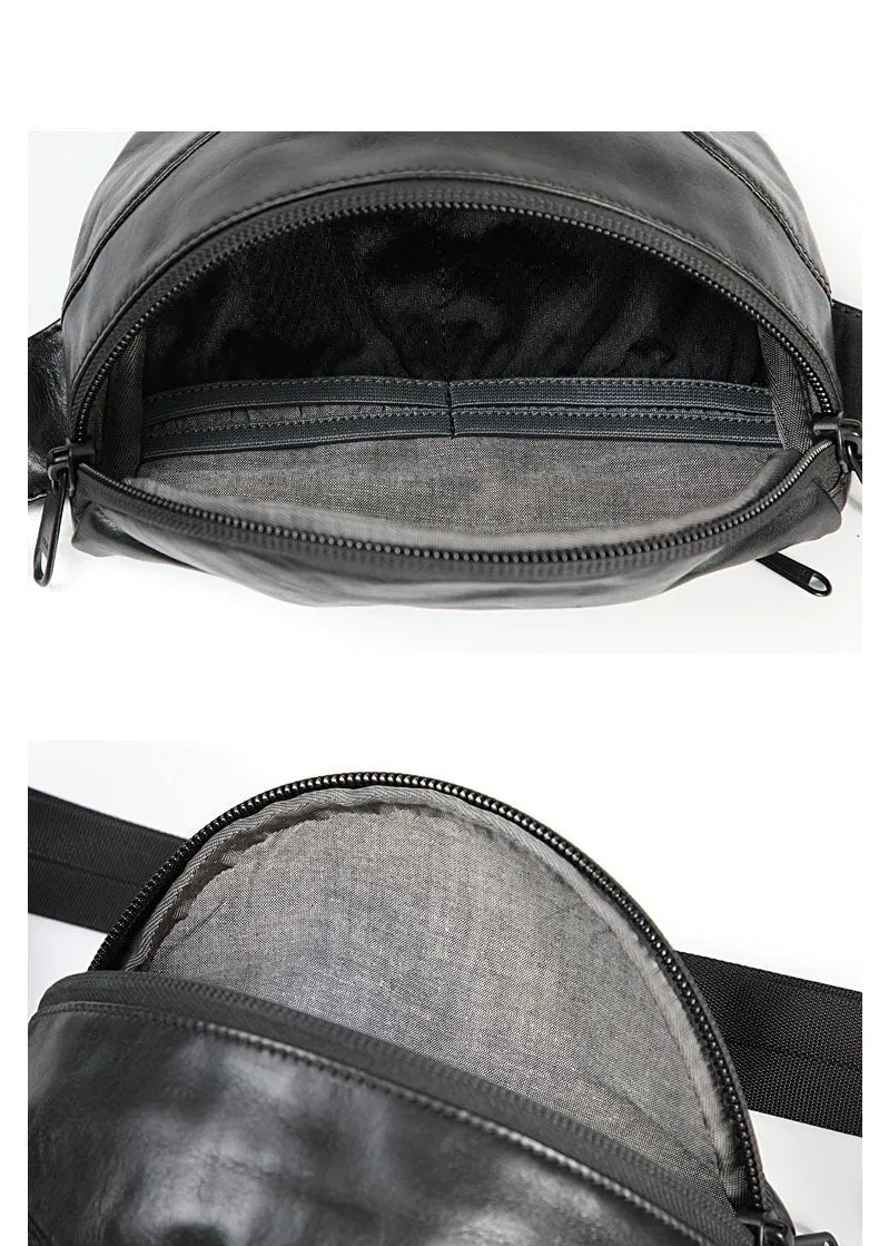 Black Handmade Leather Men Fanny Pack Small Waist Bag Hip Pack Coffee Belt Bag Bumbag for Men