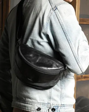 Black Handmade Leather Men Fanny Pack Small Waist Bag Hip Pack Coffee Belt Bag Bumbag for Men