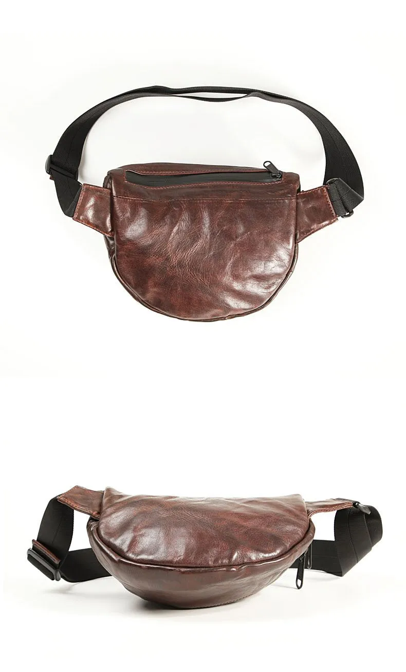 Black Handmade Leather Men Fanny Pack Small Waist Bag Hip Pack Coffee Belt Bag Bumbag for Men