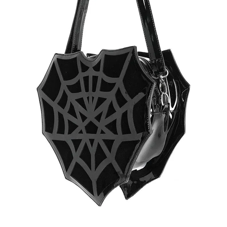 Black Women's Punk Shoulder Crossbody Spider Web Halloween Designer Creative Bag