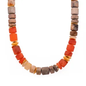 Carnelian, Jasper and Dendrite Agate Necklace 24K Fair Trade Gold Vermeil 10mm