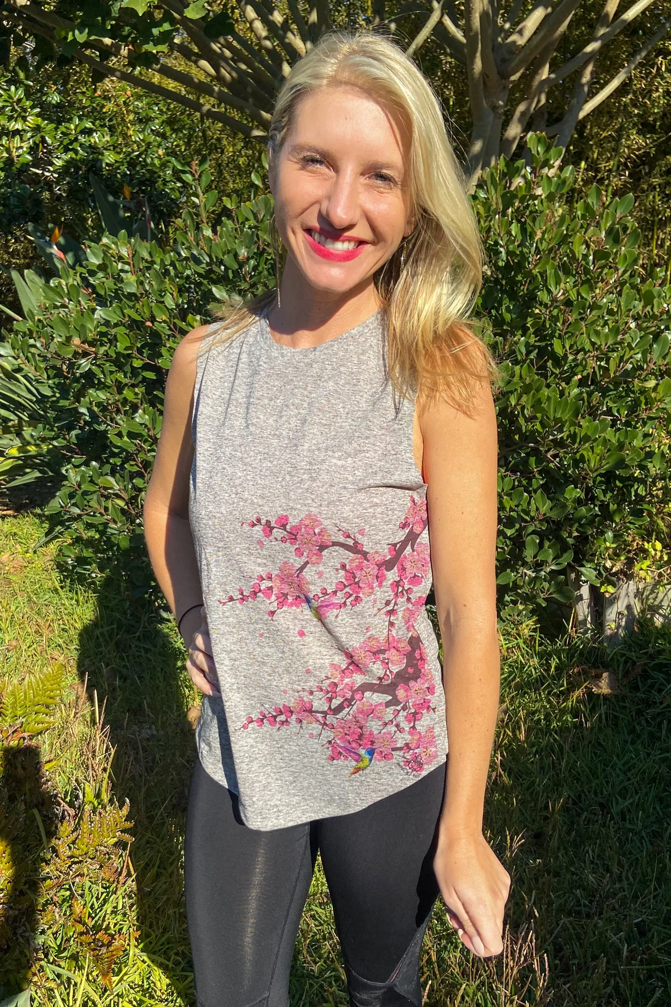 Cherry Blossoms With Hummingbirds Boyfriend Tee