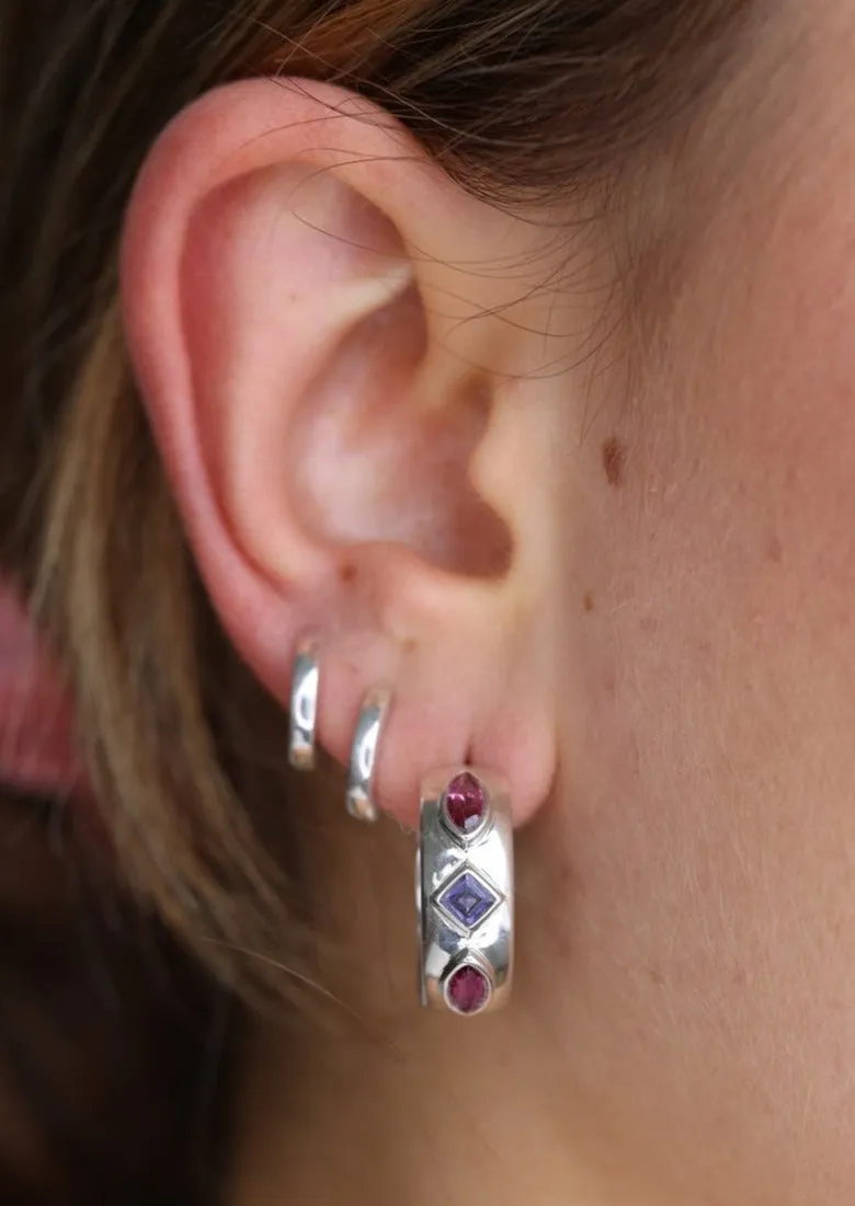 Coronet Iolite & Rhodolite Silver Hoops