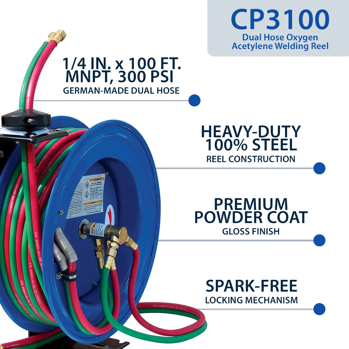 Cyclone Pneumatic CP3100 1/4" x 100' Dual-Hose Twin Welding Welder Reel