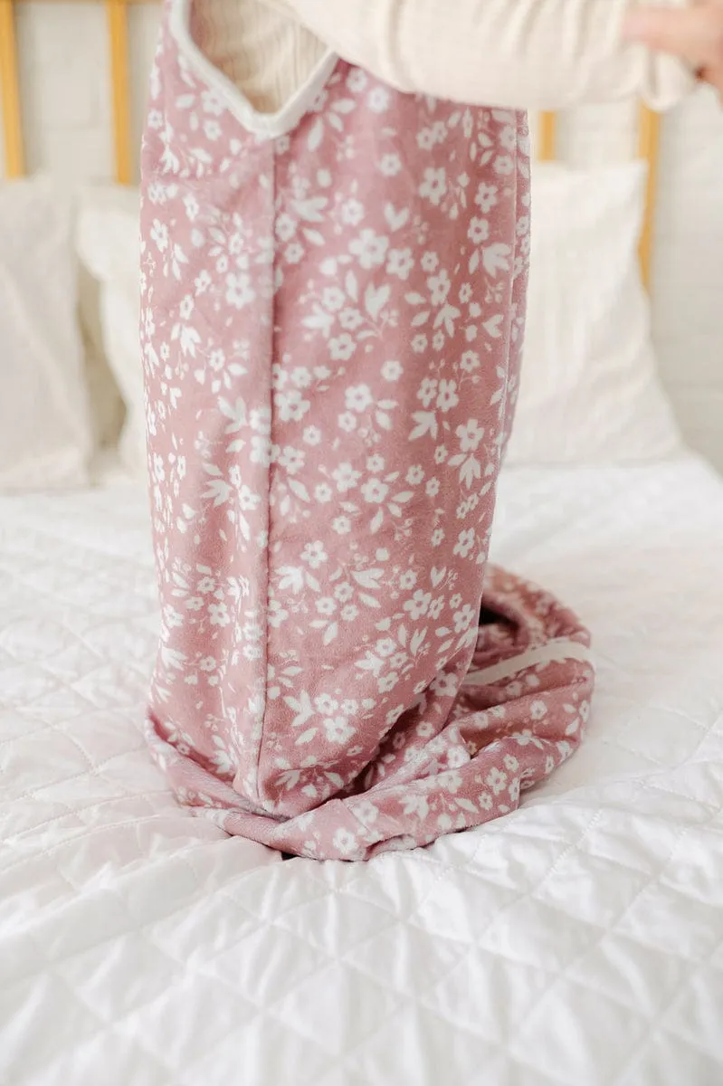 Dainty Floral Pink Wearable Minky Blanket