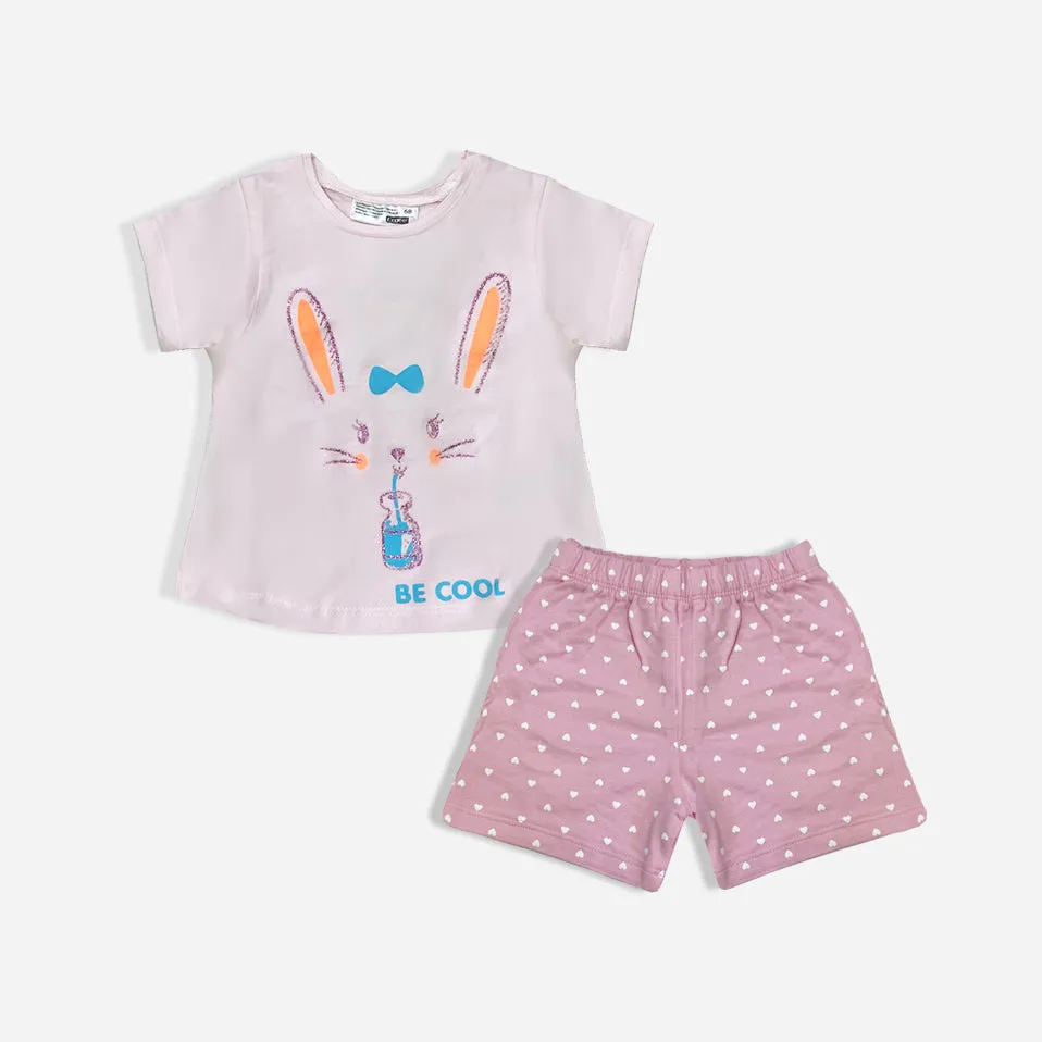 EG - Kids 'Baby Pink' Cat Printed Top with Shorts 2PCS Set EG796