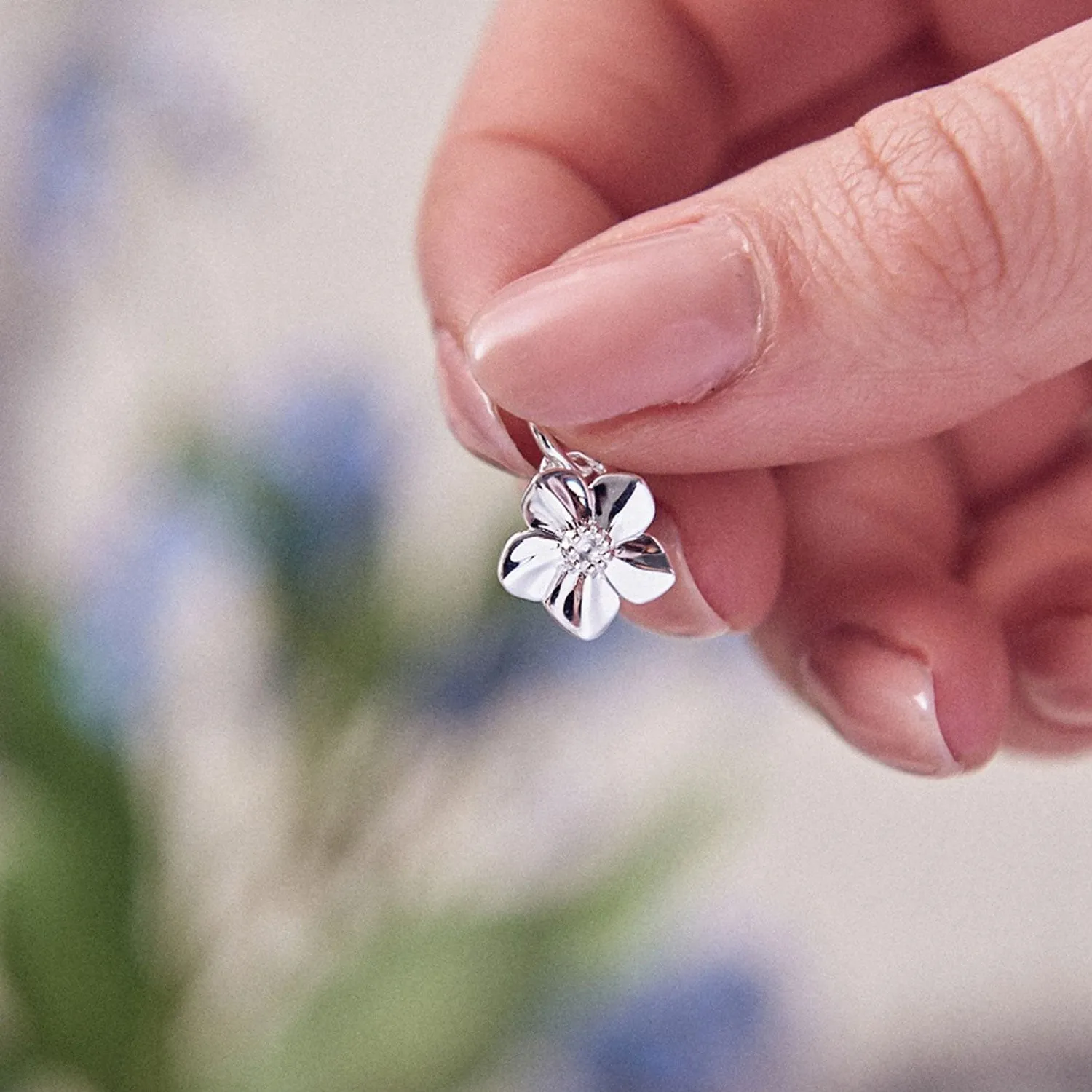 Forget-Me-Not Flower Personalised Silver Charm