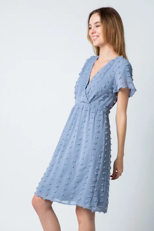 Genevah Swiss Dot Dress in Dusty Blue