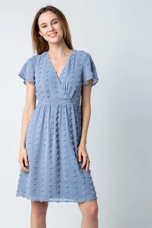 Genevah Swiss Dot Dress in Dusty Blue