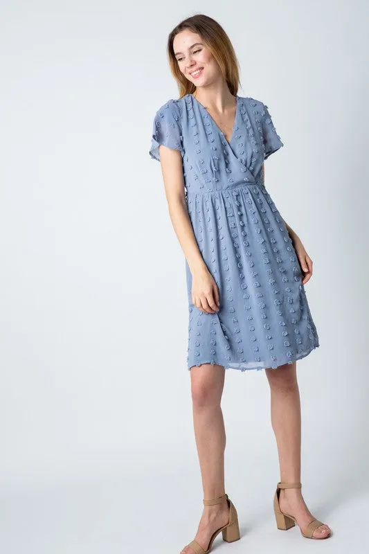 Genevah Swiss Dot Dress in Dusty Blue