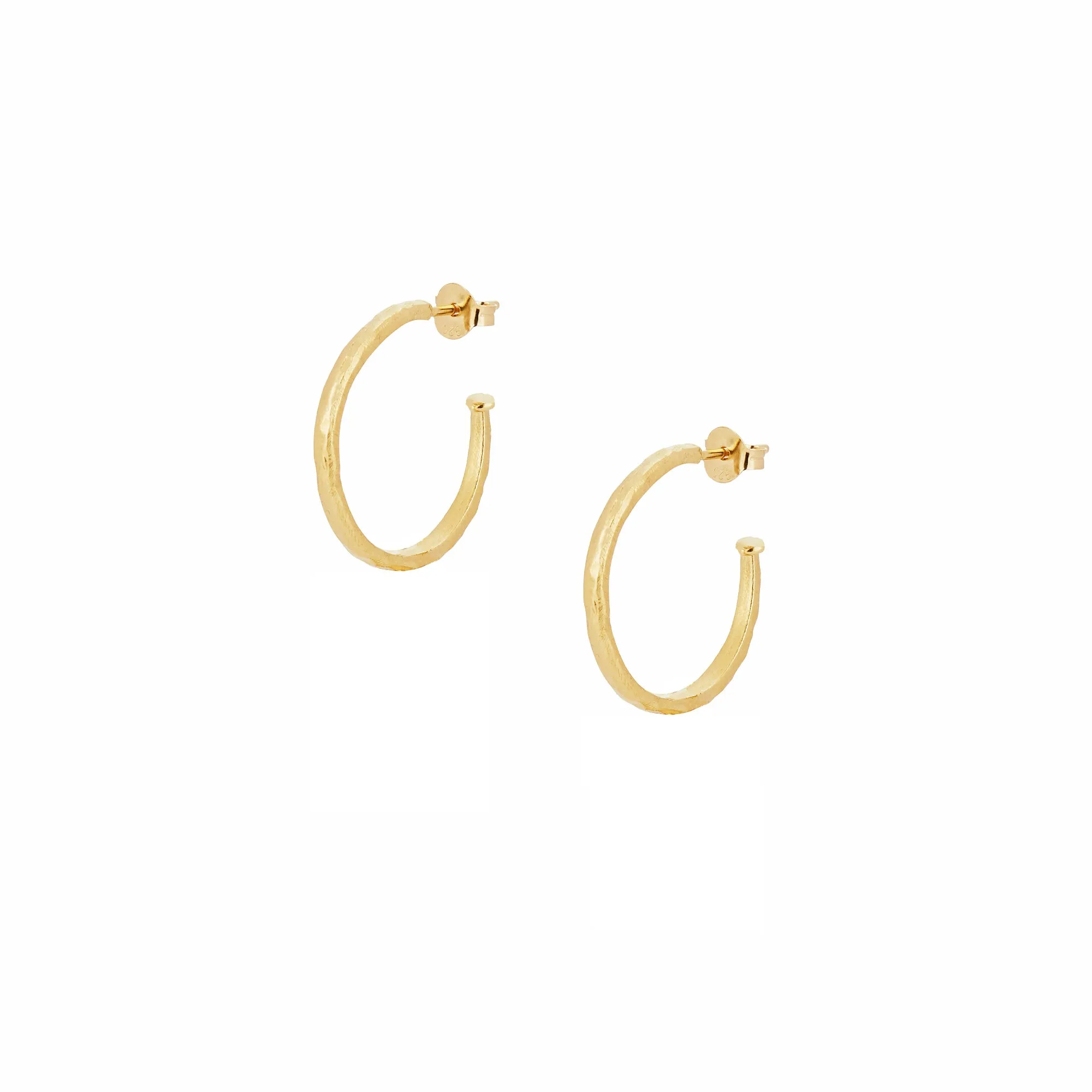 Gold Hammered Hoop Stud Earrings