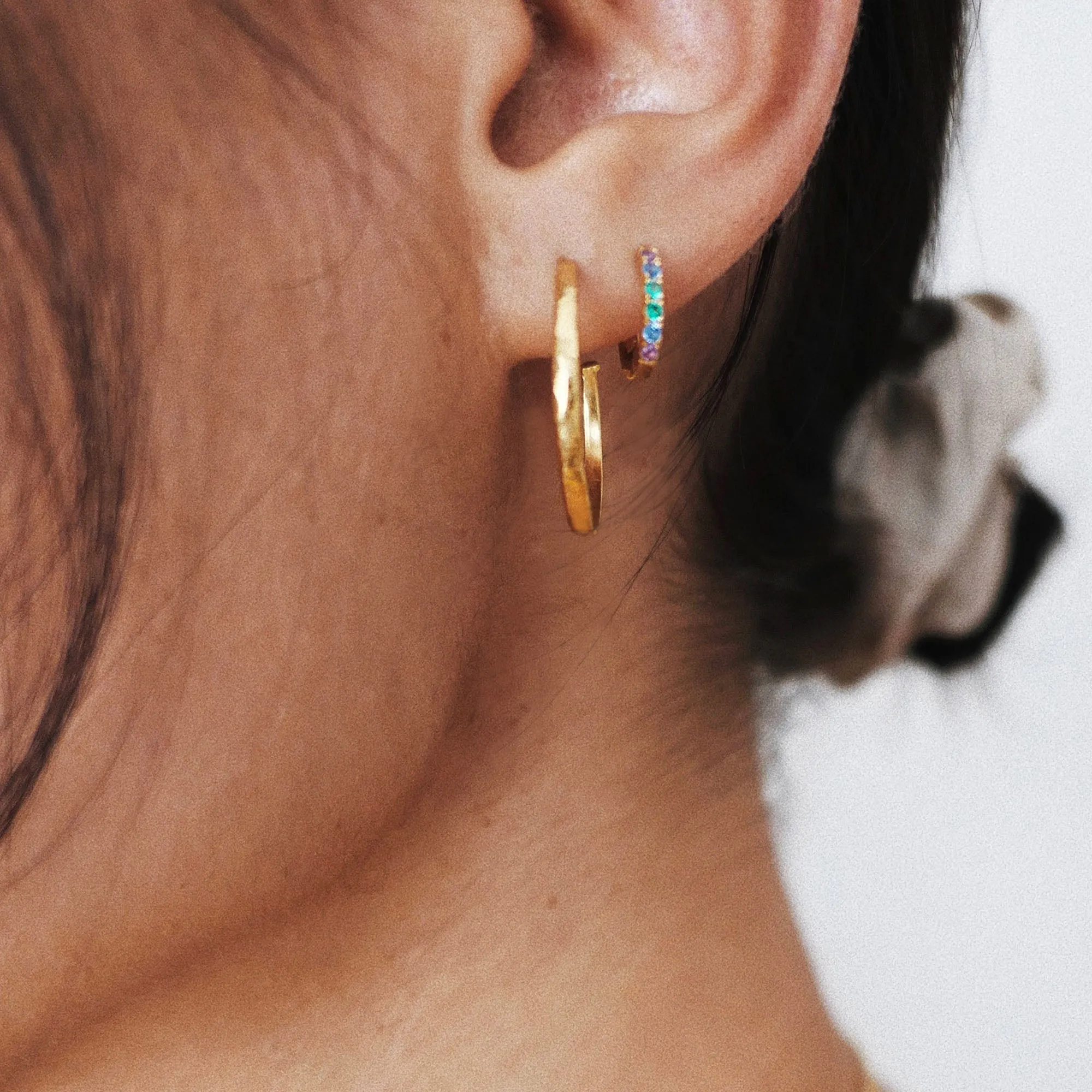 Gold Hammered Hoop Stud Earrings