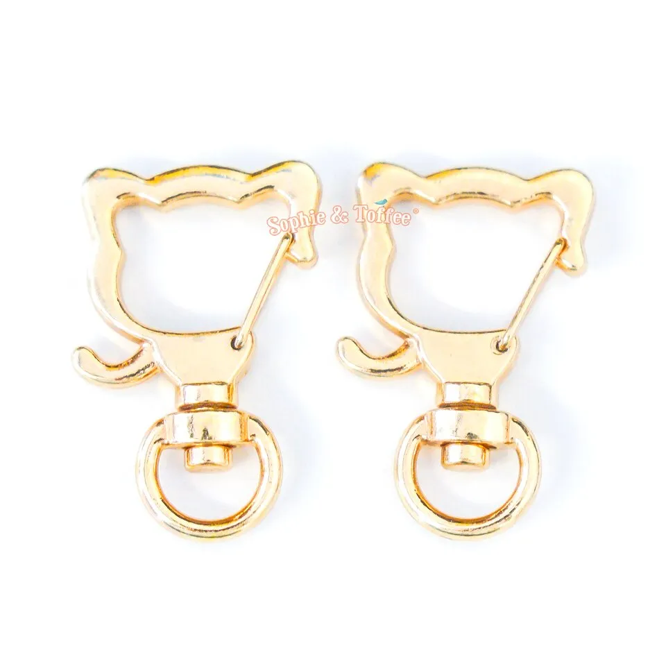 Gold Kitty Cat Snap Clip Swivel Ring (5 pieces)