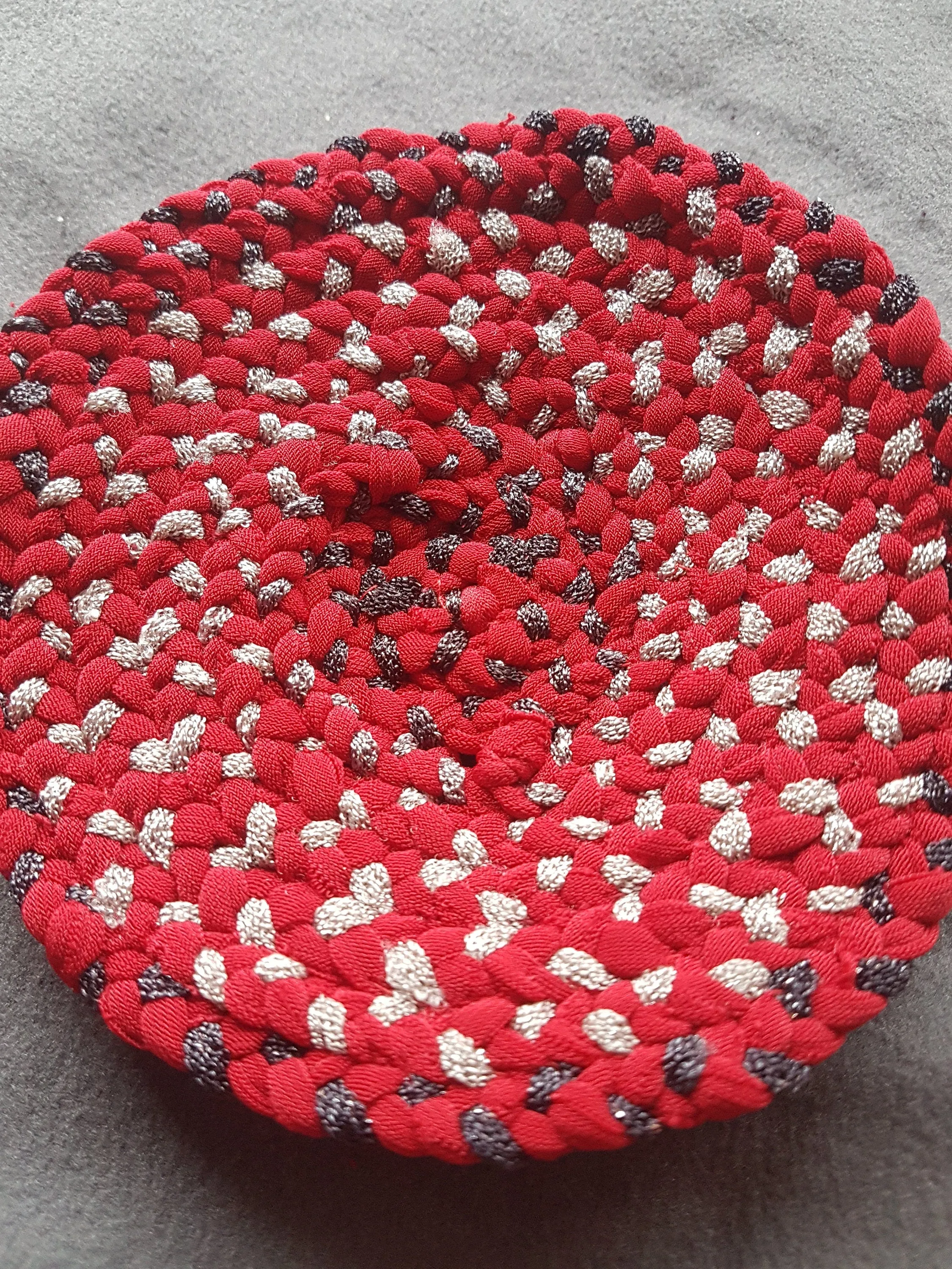 Handmade Round Coaster Red Grey Metallic