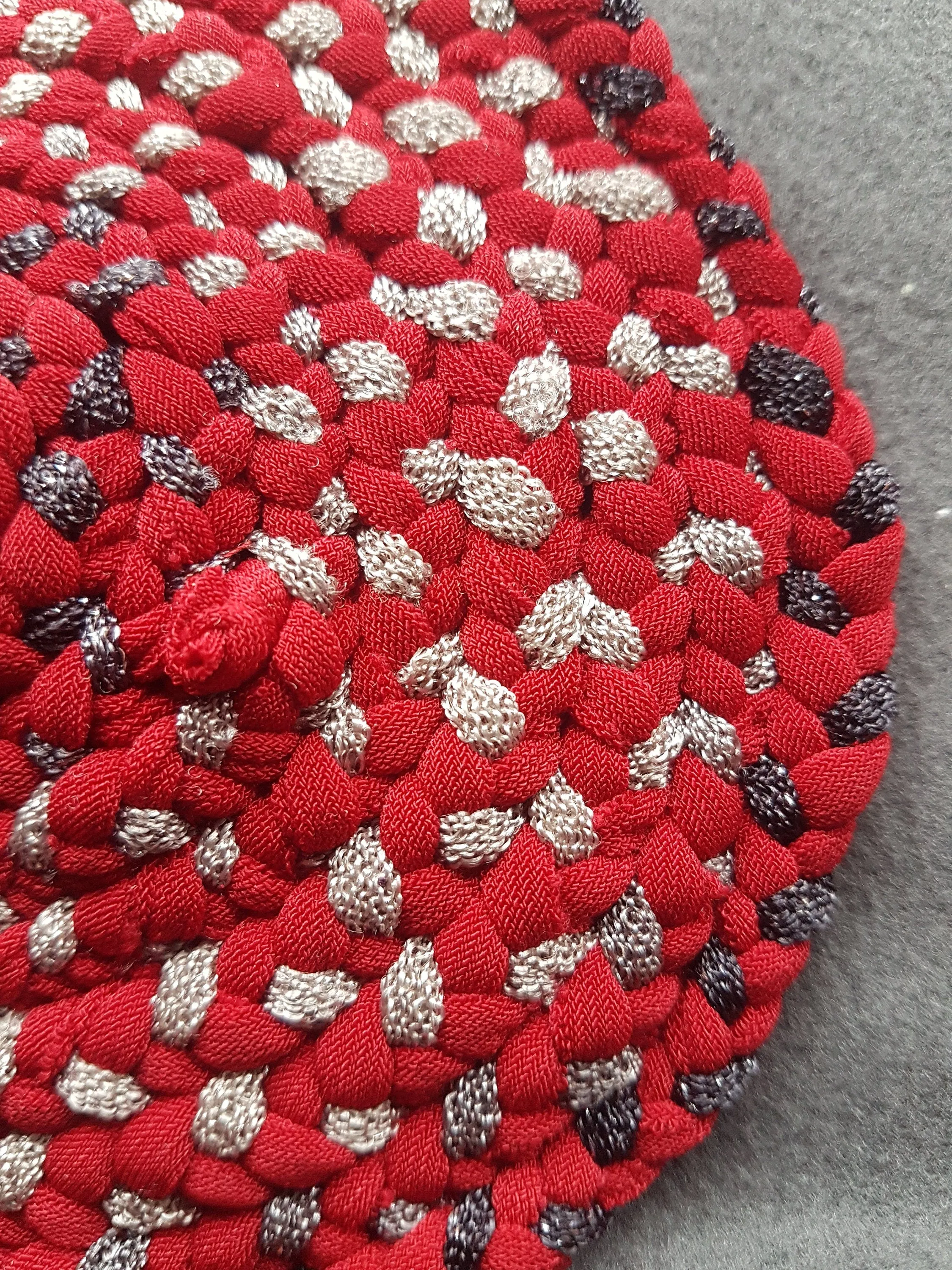 Handmade Round Coaster Red Grey Metallic