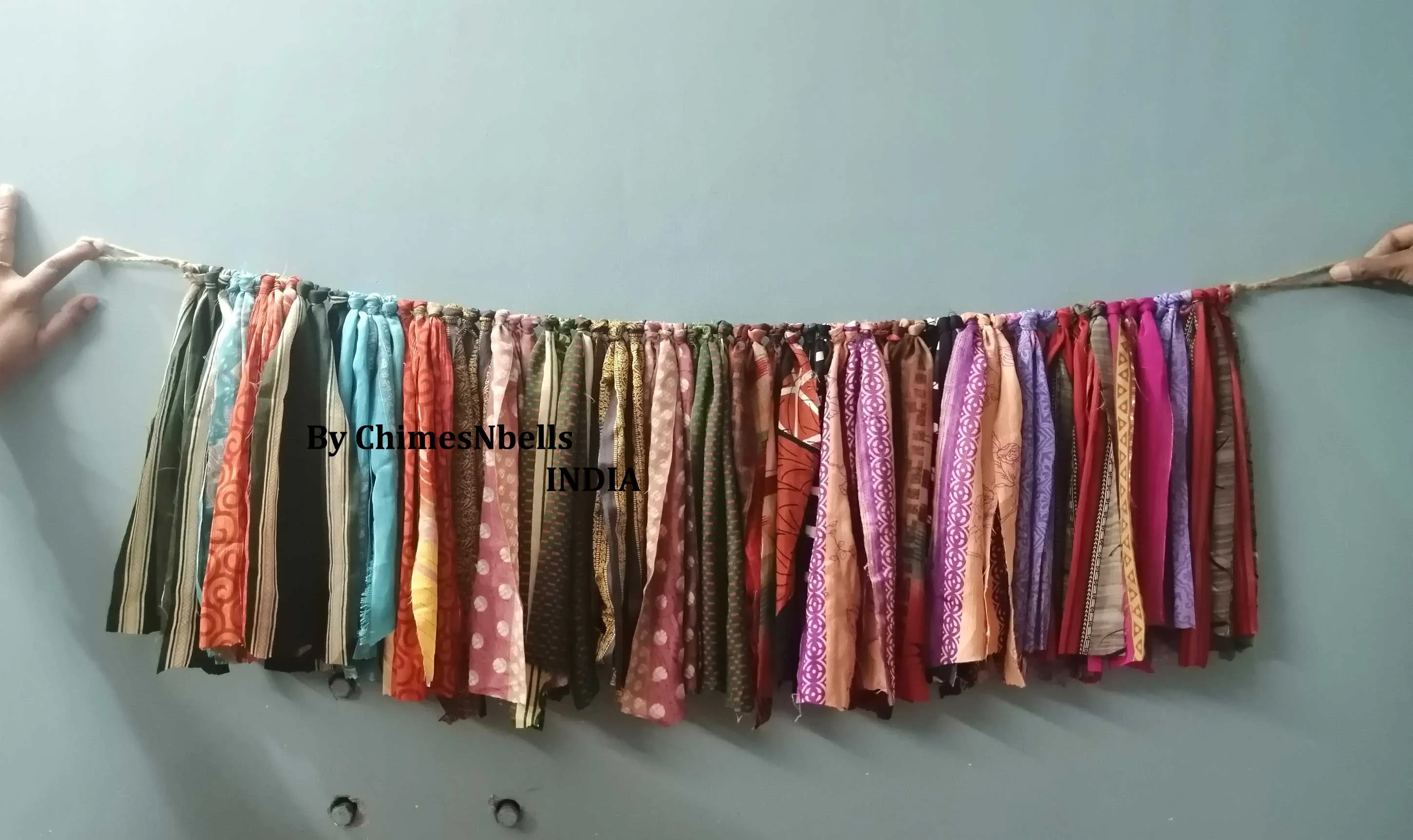 Handmade Up-Cycled Old Silk Sari Saree Hippie Bohemian Theme Window Valance Garland Indoor Outdoor Party Decoration , Multicolour