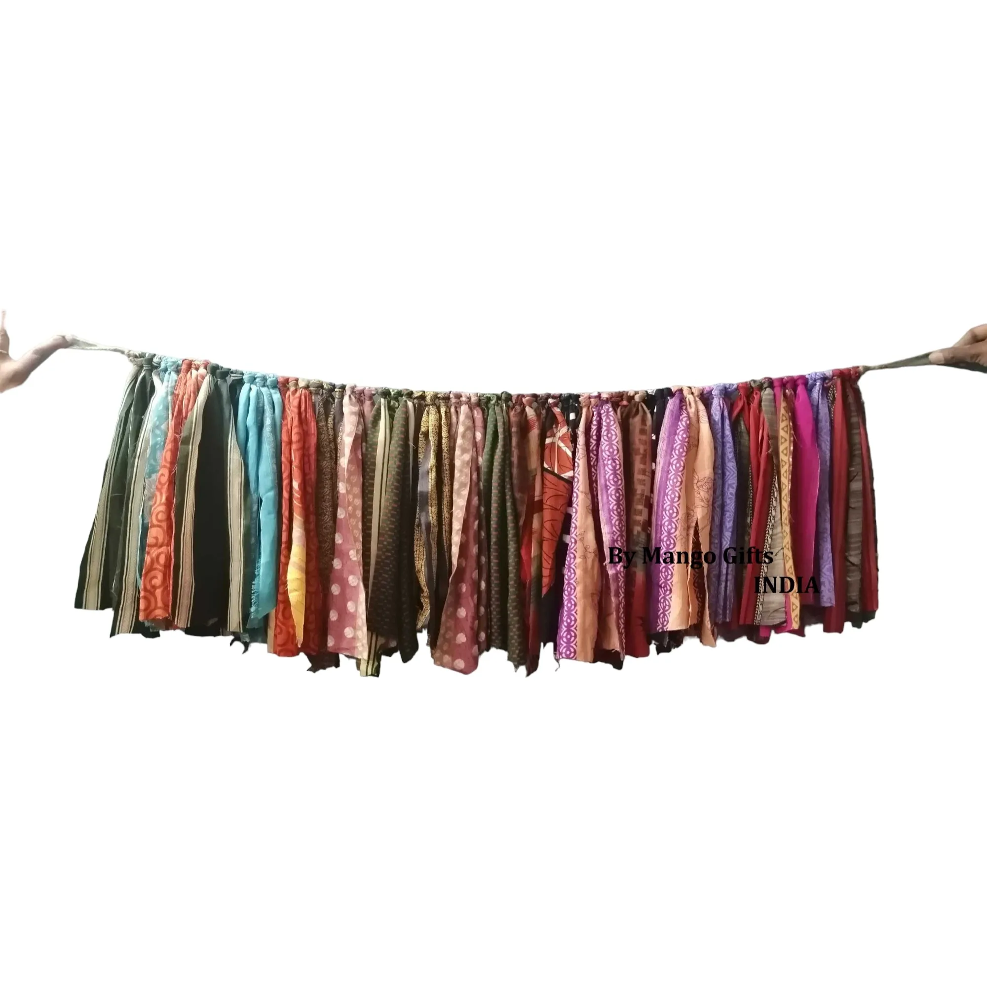 Handmade Up-Cycled Old Silk Sari Saree Hippie Bohemian Theme Window Valance Garland Indoor Outdoor Party Decoration , Multicolour