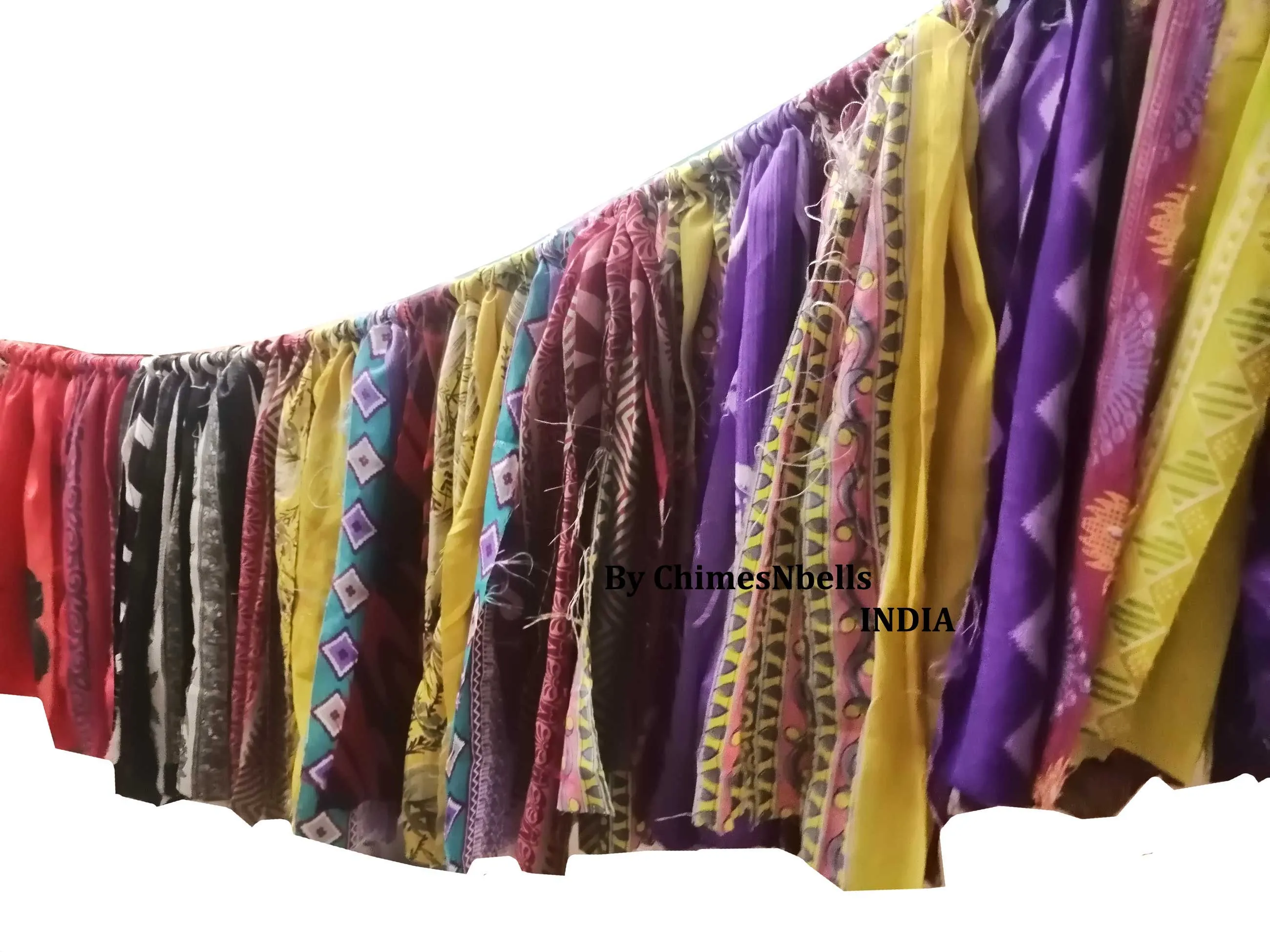 Handmade Up-Cycled Old Silk Sari Saree Hippie Bohemian Theme Window Valance Garland Indoor Outdoor Party Decoration , Multicolour