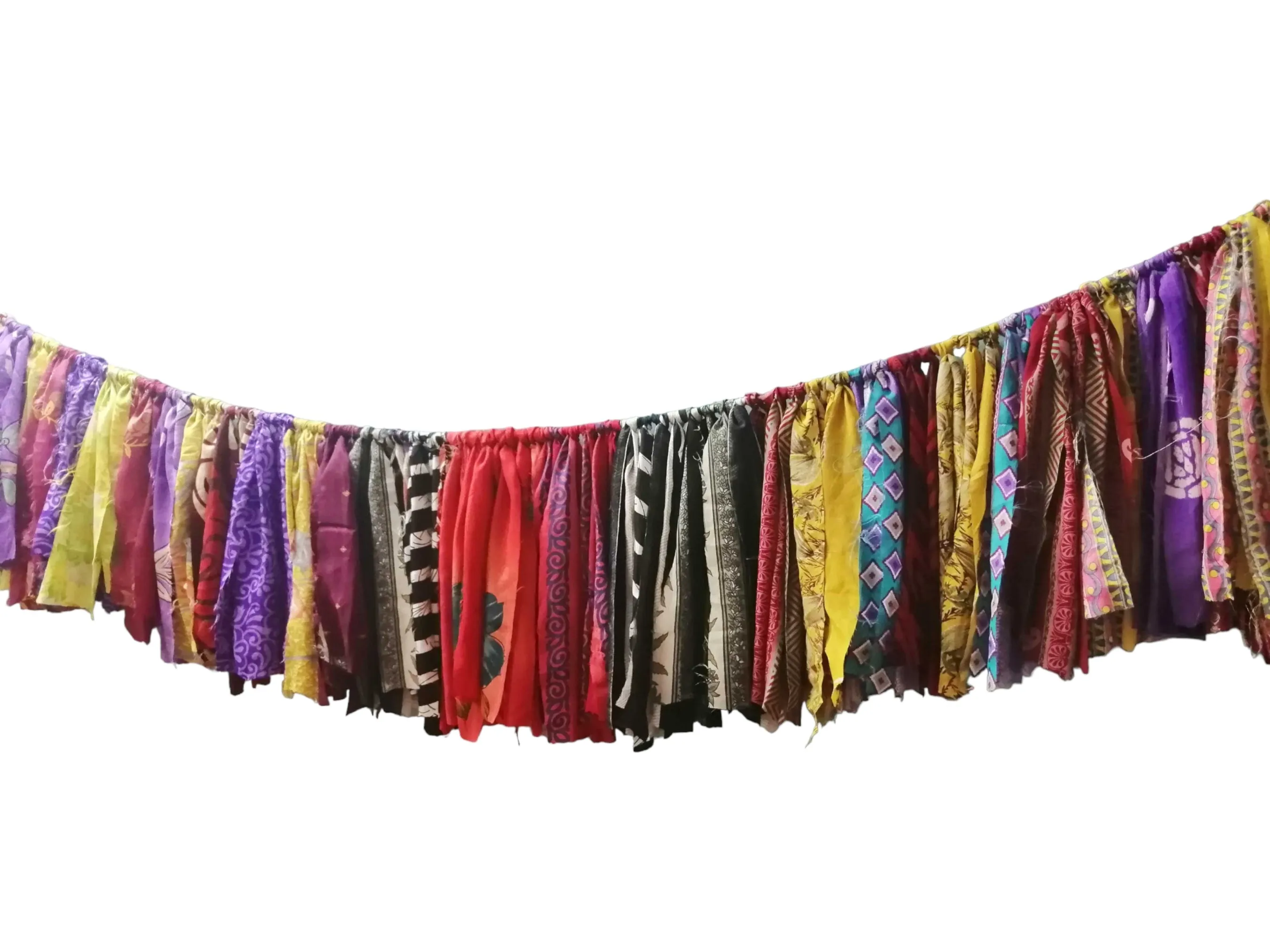 Handmade Up-Cycled Old Silk Sari Saree Hippie Bohemian Theme Window Valance Garland Indoor Outdoor Party Decoration , Multicolour