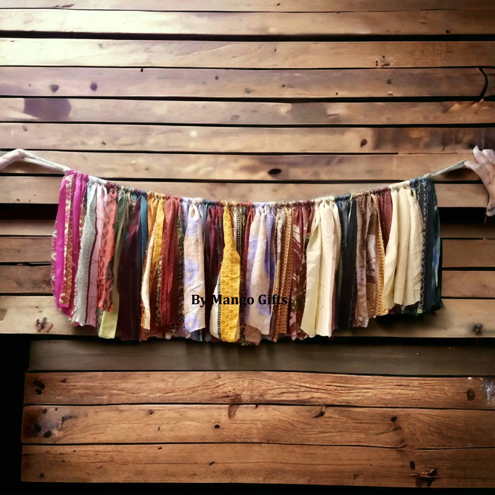 Handmade Up-Cycled Old Silk Sari Saree Hippie Bohemian Theme Window Valance Garland Indoor Outdoor Party Decoration , Multicolour