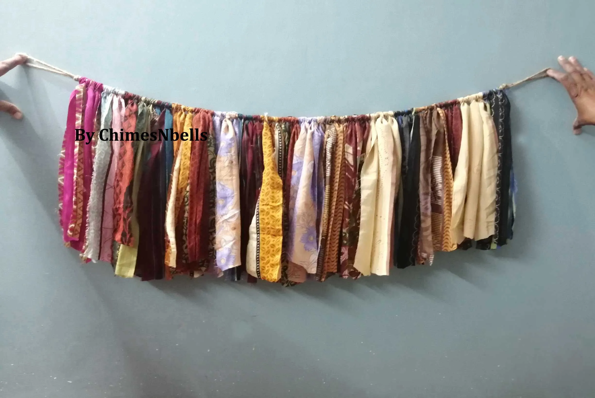 Handmade Up-Cycled Old Silk Sari Saree Hippie Bohemian Theme Window Valance Garland Indoor Outdoor Party Decoration , Multicolour